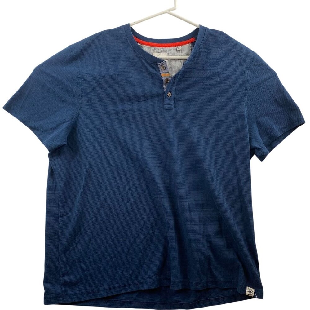 Copper & Oak Men's Henley Shirt XXL Navy Blue Short Sleeve Cotton Polyester